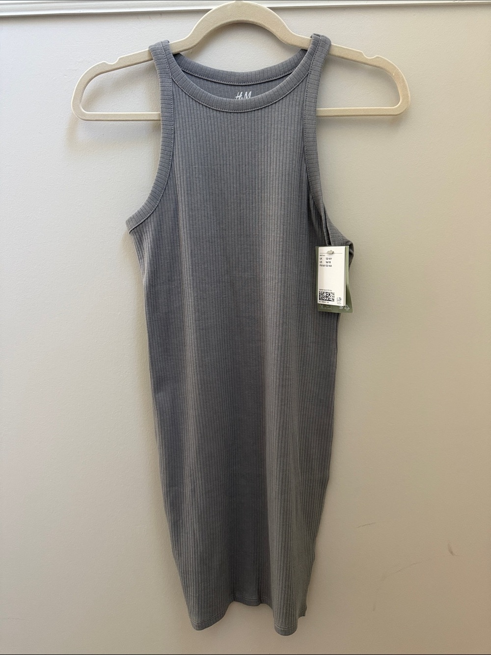 NWT Girls H&M Gray Ribbed Racerback Midi Dress Sz 12-14